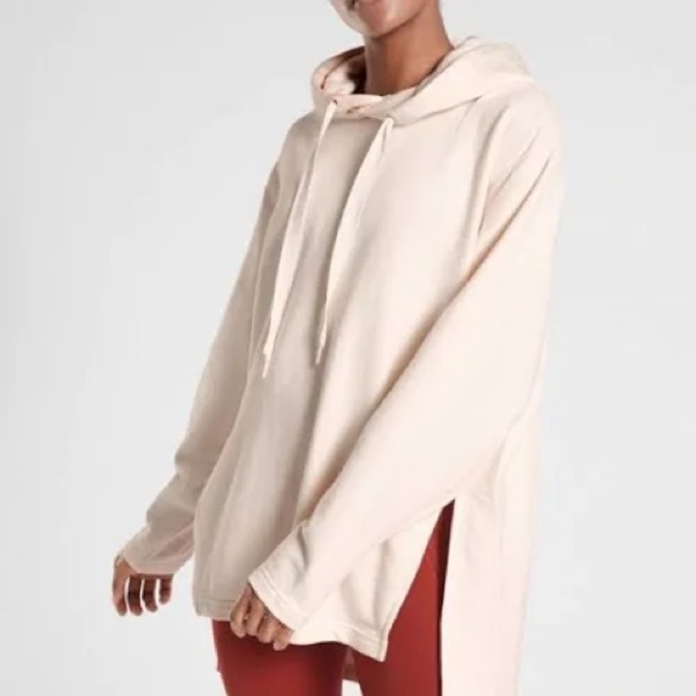 Athleta Yogi High Low Cream Oversized Hooded Sweatshirt